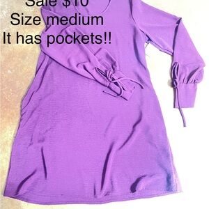 Purple Long Sleeve Dress with Pockets